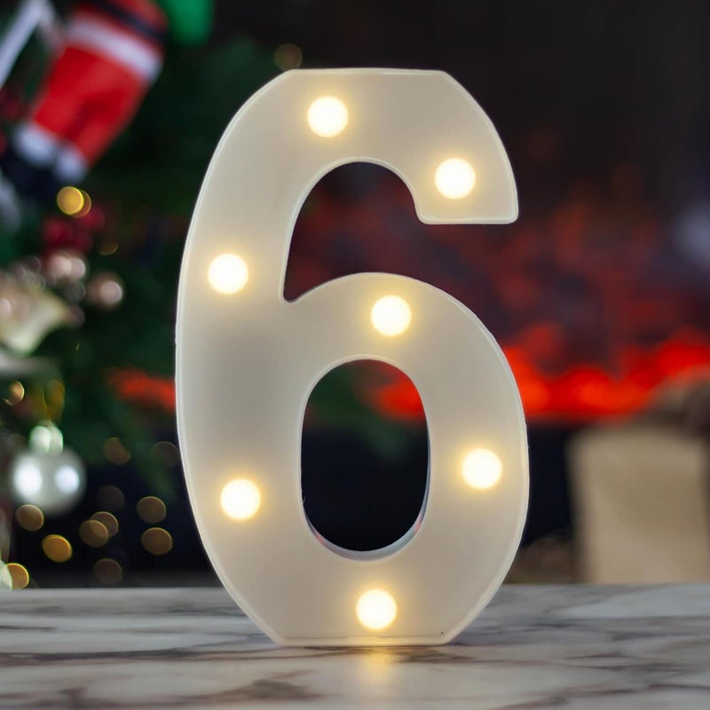 SKYPHAROS LED Marquee Numbers, 0-9 Light Up Letters, Battery Powered LED Letter Lights for Birthday Party, Christmas Night, Home, Bar, Graduation, Wedding Decoration(6) - Image 1